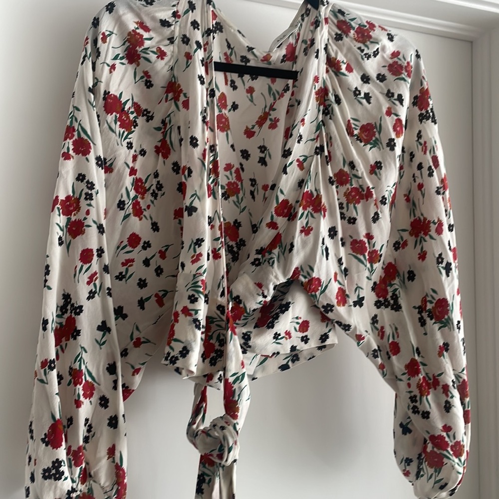 ALC floral silk blouse in white